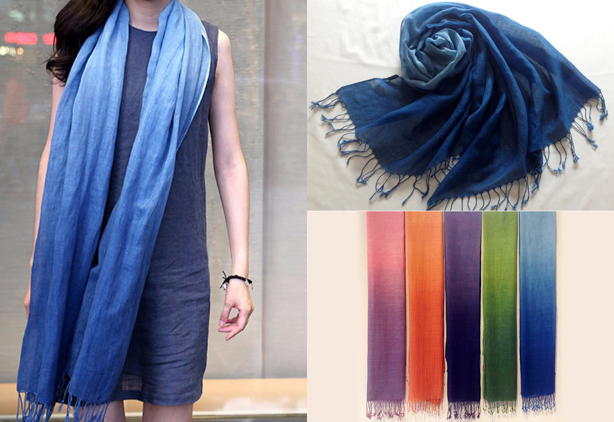 天染工坊 和顏-天染漸層亞麻披肩(多色可選) 台灣布染 scarf scarf Plant dyeing made in Taiwan